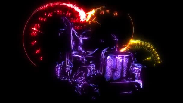 digitális animáció egy Camion, hogy világít a neon stílus