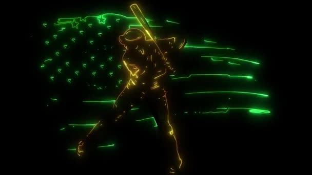 Animação digital de um jogador de beisebol que a iluminação no estilo neon — Vídeo de Stock