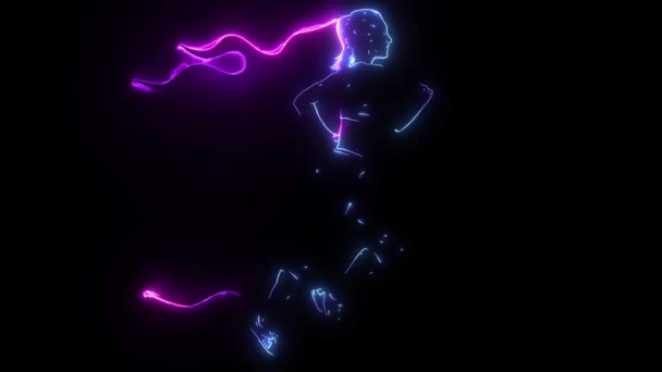 Цифровая анимация женщины, работающей с неоновым светом — стоковое видео