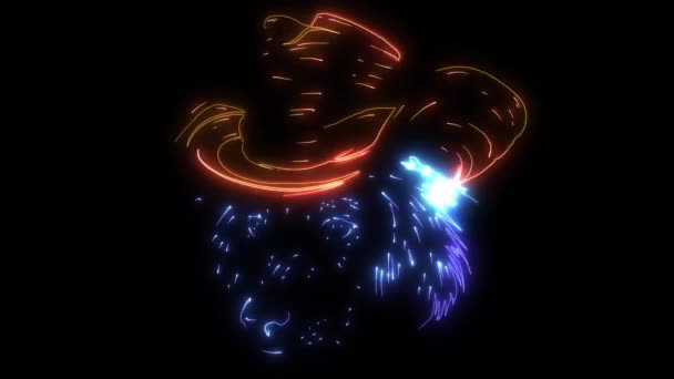 带帽子的狗的数字动画，这种帽子点亮了霓虹灯风格 — 图库视频影像