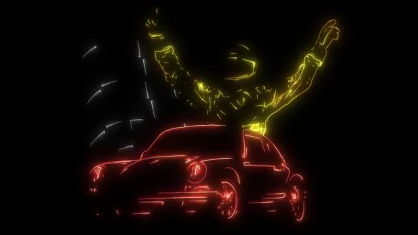 Animación digital de un coche de carreras que se ilumina en estilo neón — Vídeos de Stock