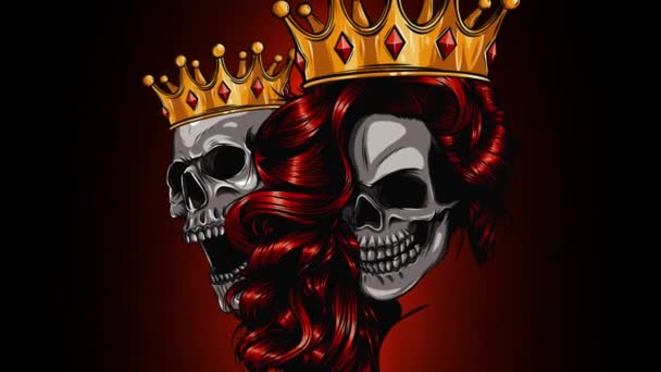 King and queen of death. Portrait of a skull with a crown. video — Stock Video