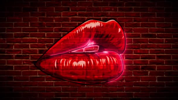 Неонове світло знак поцілунку на фоні стіни відео — стокове відео
