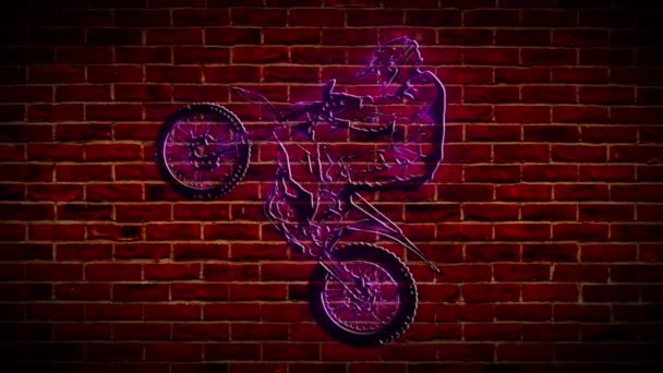 De renner verhoogt het wiel neon pictogram. — Stockvideo