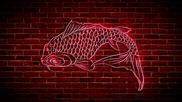 Fisch-Neonlicht-Ikone. Video — Stockvideo