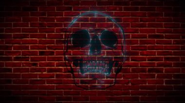 Neon işareti, güllü bir kafatası sembolü, parlak bir reklam panosu.
