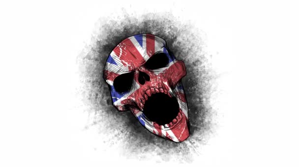 Totenkopf mit englischer Flagge -Video — Stockvideo
