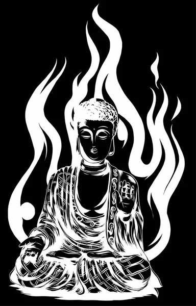 Statue of Buddha sitting in the lotus position in black background — Stock Vector