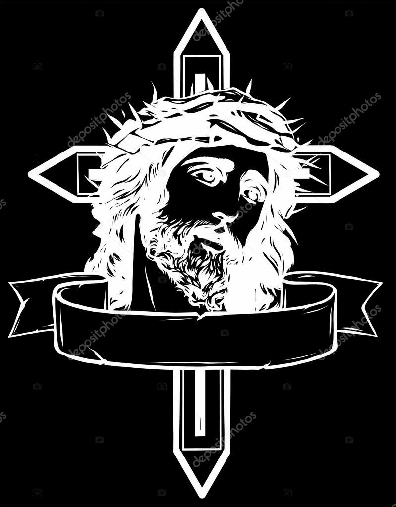 Jesus Christ head, art vector design in black background