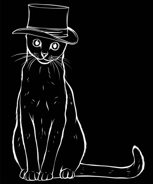 黒の背景の帽子の猫の紳士 — ストックベクタ