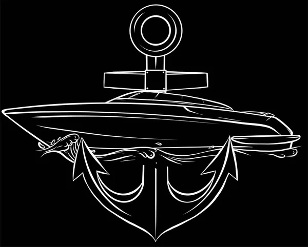 Bateau avec ancre en fond noir Illustration vectorielle — Image vectorielle