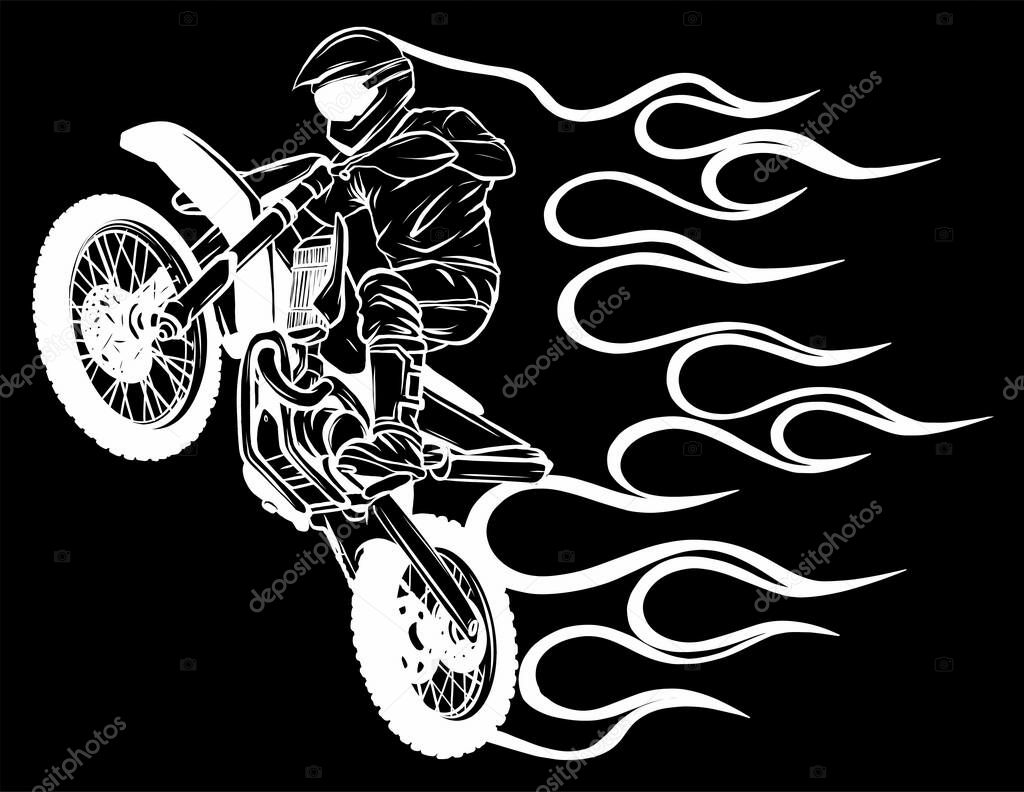 vector Motocross Rider Silhouette in black background