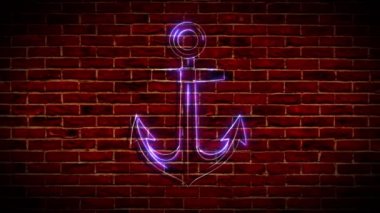 Bir halat çerçevesinde neon çapa. Arka planda kırmızı çerçeveli mavi çapa.