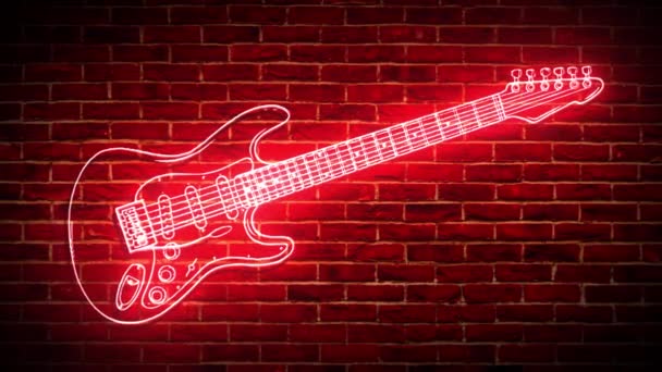 Neon gitaar tegen muur video — Stockvideo