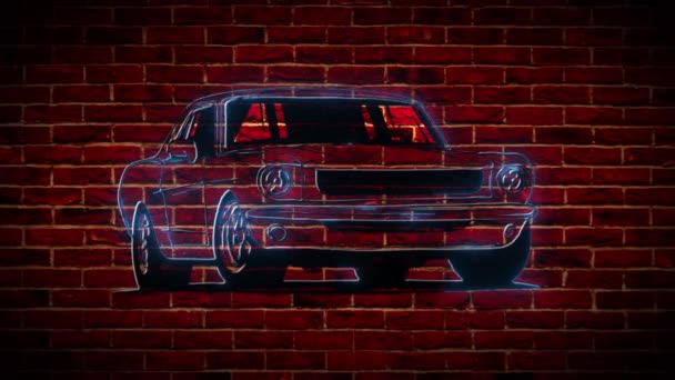 Abstract retro teken auto neon teken, vintage billboard, helder signboard, licht banner, video — Stockvideo