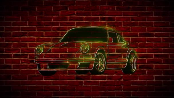 Abstrato retro sinal de néon do carro, outdoor vintage, tabuleta brilhante, banner de luz, vídeo — Vídeo de Stock