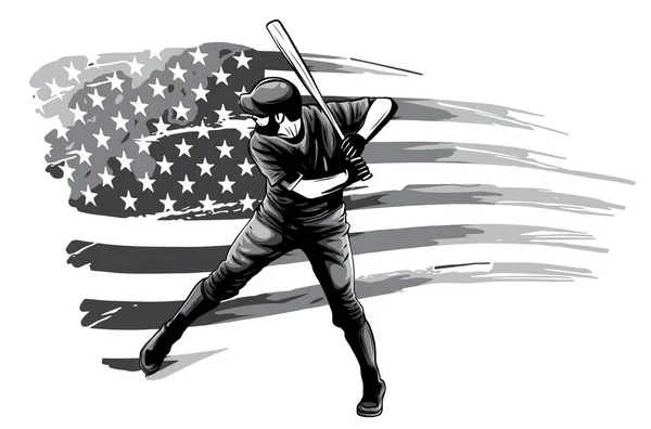 Monocromático poderoso beisebol Hitter mão esquerda vetor ilustração —  Vetores de Stock
