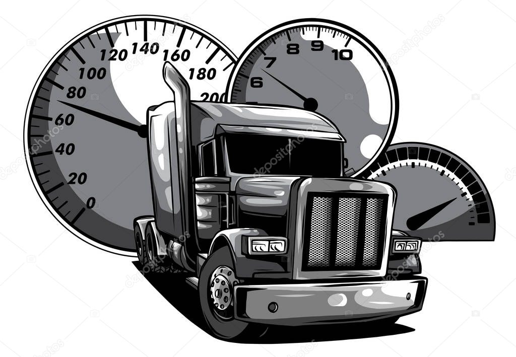 monochromatic Cartoon semi truck. vector illustration design art