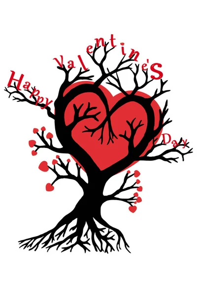 Χρόνια Πολλά για τη Γιορτή του Αγίου Βαλεντίνου. Δέντρο με καρδιές. — Διανυσματικό Αρχείο