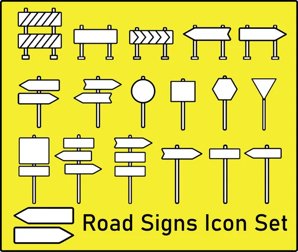 Черно Белый Векторный Набор Различных Дорожных Знаков — стоковый вектор