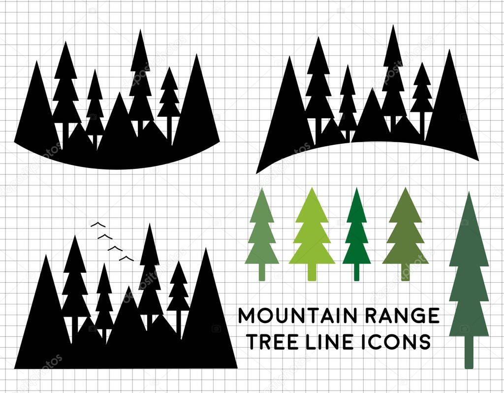 mountain range forest icon set