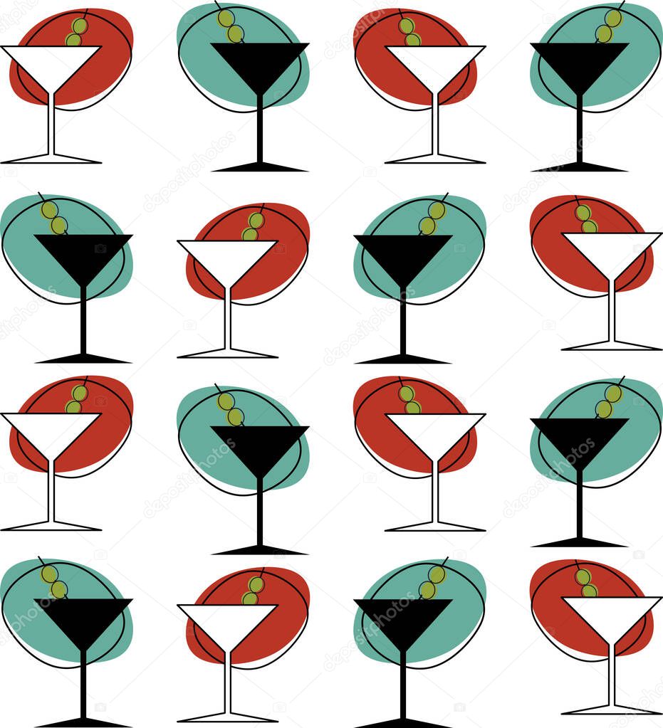 Retro 1950s style martini glass illustration