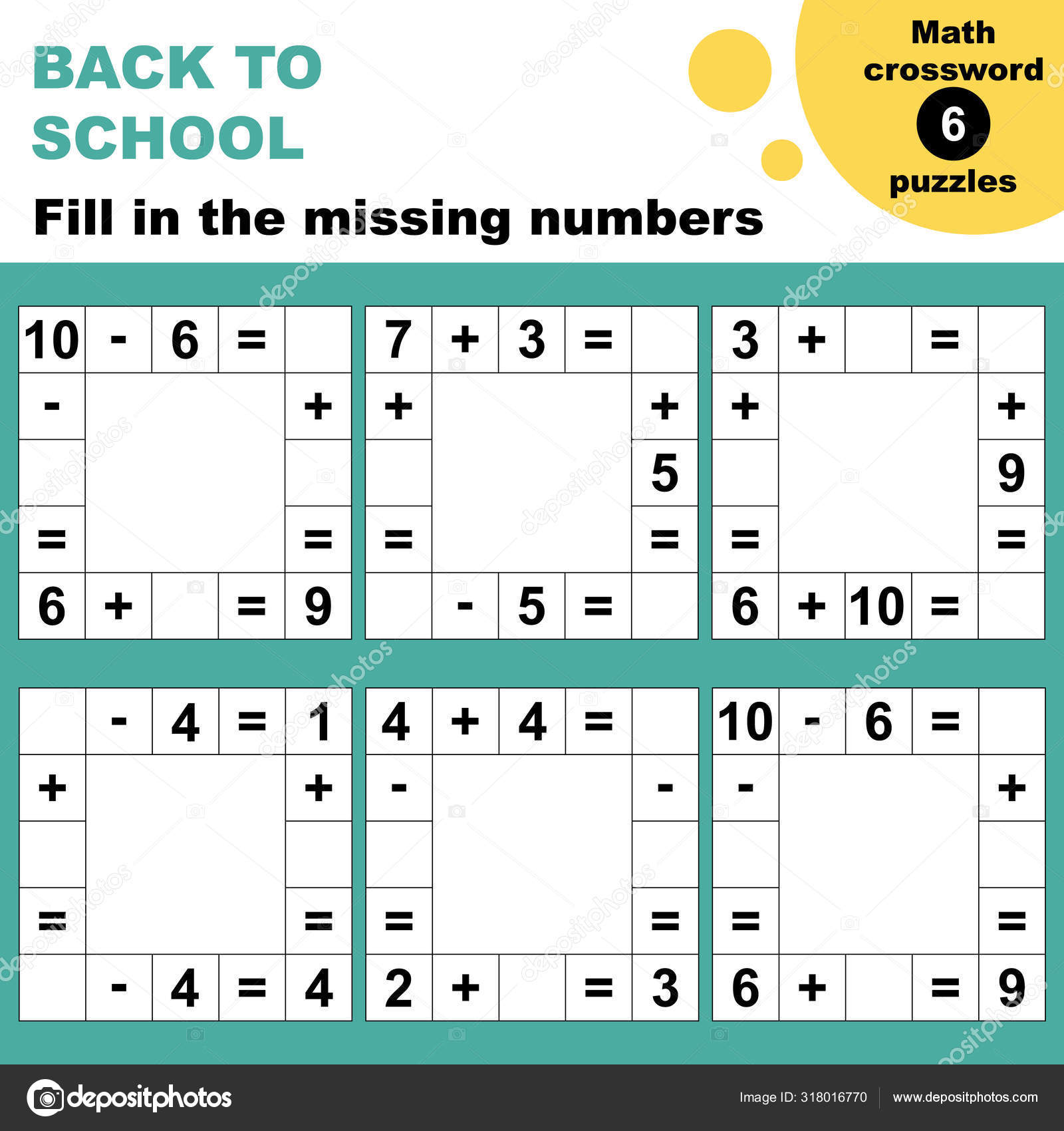 Math Crossword Puzzles Worksheet Easy Worksheet Children Preschool Elementary Middle Stock Vector Image By C Yekaterinalim 318016770