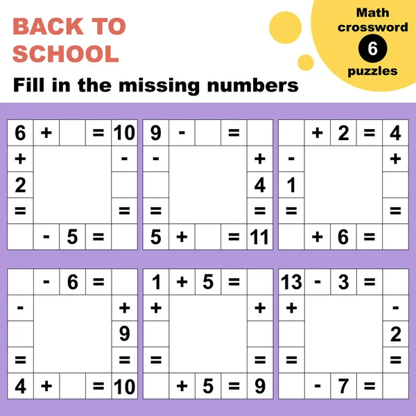 Matematik bulmacaları çalışma tablosu. Anaokulundaki, ilkokuldaki ve ortaokuldaki çocuklar için kolay bir çalışma programı..