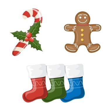 Noel seti. Noel özellikleri kümesi, çizgi film vektör çizimi