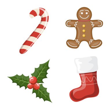 Noel seti. Noel özellikleri kümesi, çizgi film vektör çizimi