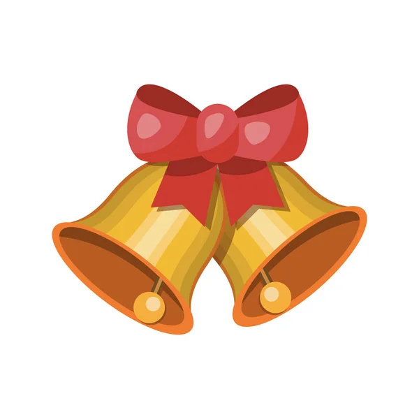 Kerstklokken Jingle Bells Slee Bells Met Rode Strik Cartoon Vector — Stockvector