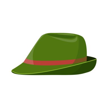 Tüylü Bavyera tipi yeşil şapka. çizgi film vektör illüstrasyonu