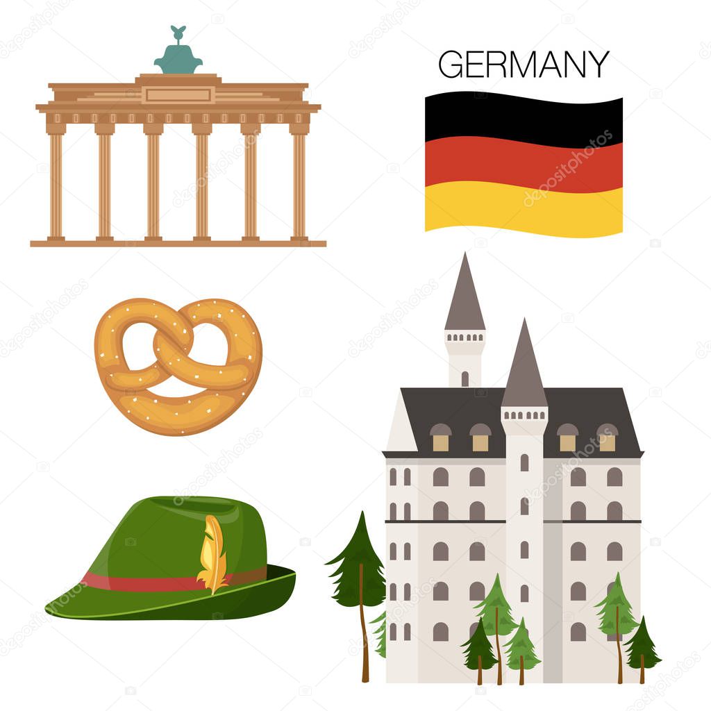 Set of famous attributes of Germany. cartoon vector illustration