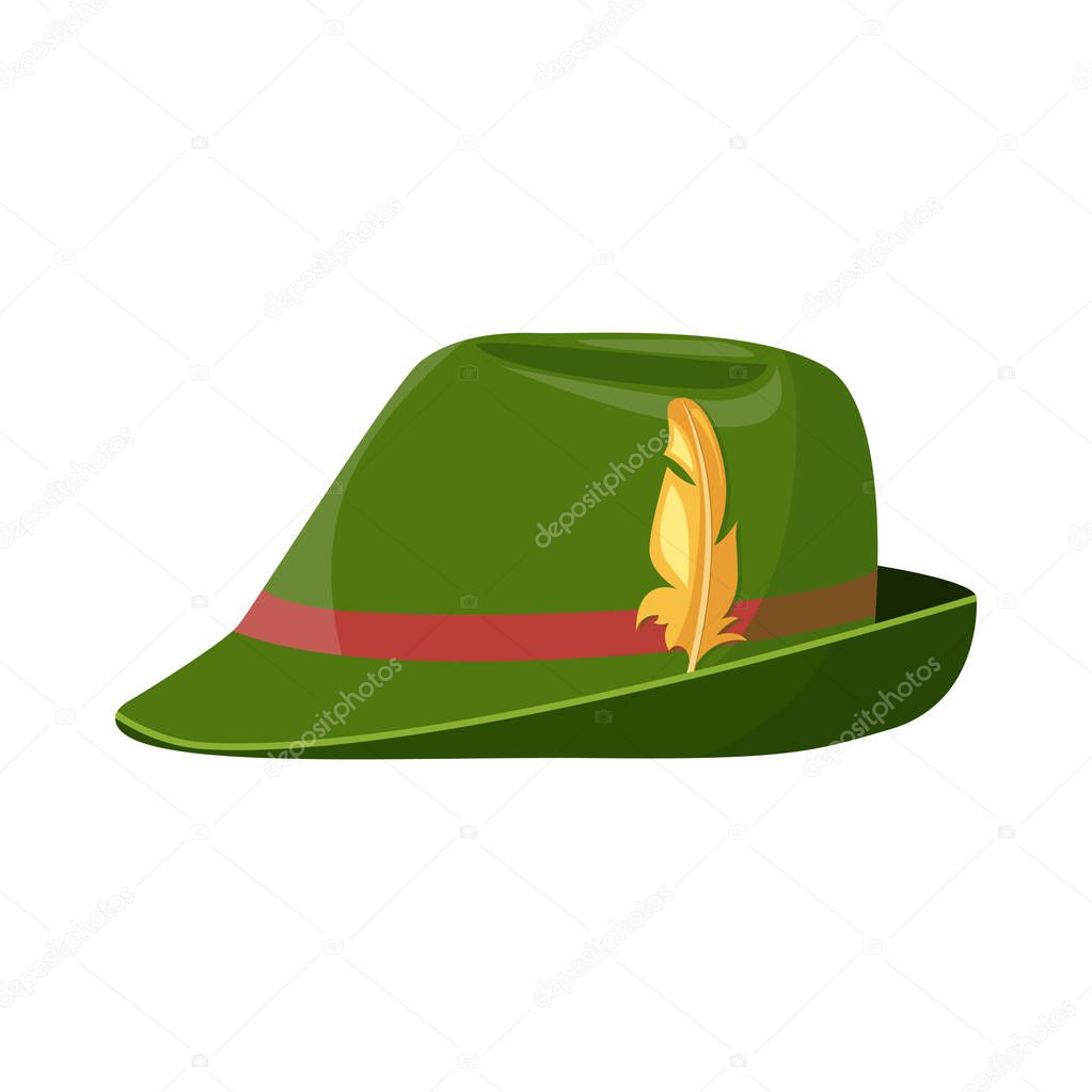 Bavarian tyrolean green hat with feather. cartoon vector illustration
