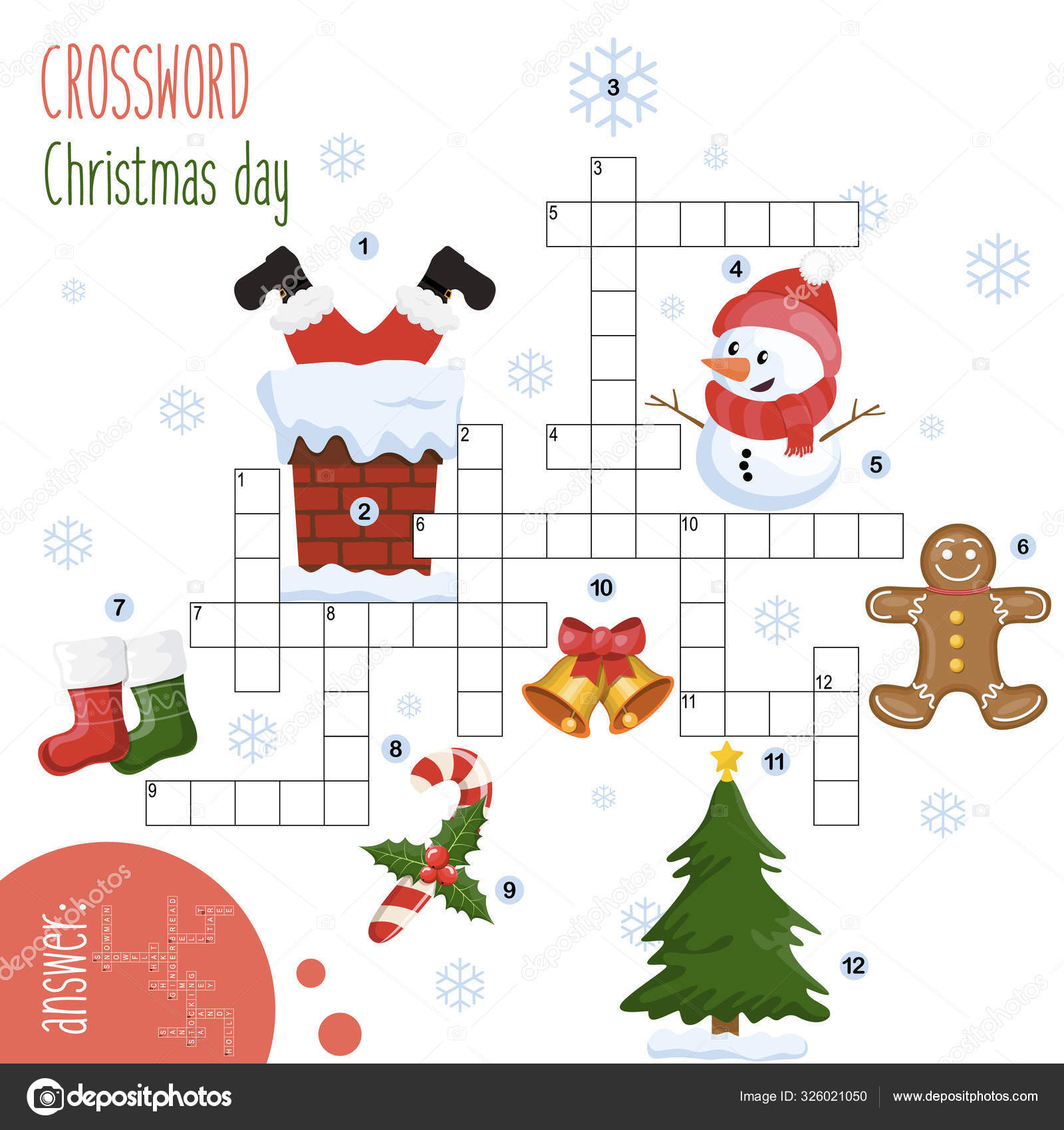 Easy Crossword Puzzle Christmas Day Children Elementary Middle School Fun Stock Vector Image By C Yekaterinalim 326021050