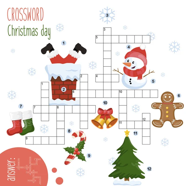 Easy Crossword Puzzle Christmas Day Children Elementary Middle School Fun — ストックベクタ