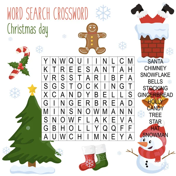 Crucigrama Búsqueda Palabras Fácil Día Navidad Para Niños Escuela Primaria — Archivo Imágenes Vectoriales