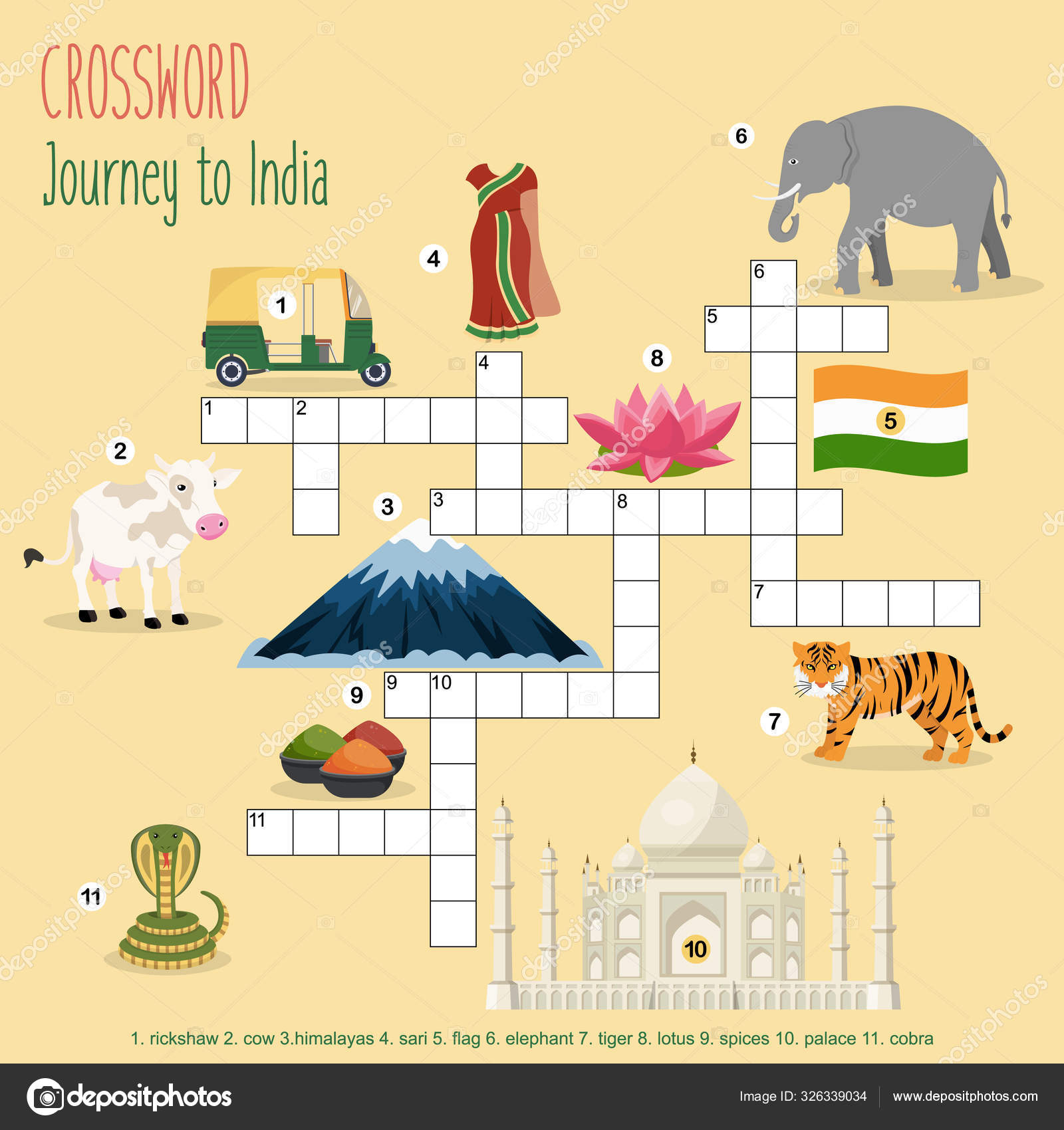 Crucigrama Fácil 'Viaje India' Para Niños