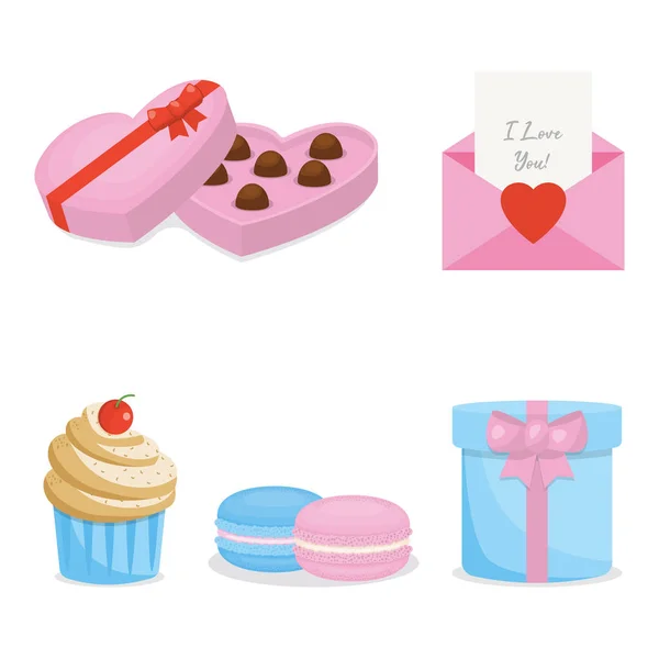 Set Cartoon Icons Valentine Day Vector Illustration — Stock Vector