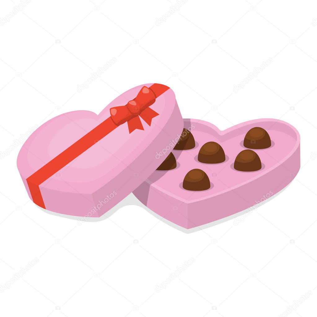 Cute cartoon heart shaped pink box of chocolate. Vector illustration for Valentine's Day.
