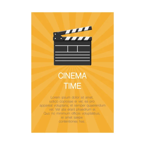 Hora Cinema Cartaz Desenho Animado Amarelo Com Clapperboard Vetor Mockup — Vetor de Stock