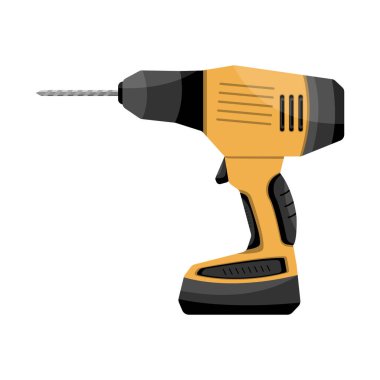 Çizgi film siyah ve sarı matkap. Vektör illüstrasyonu