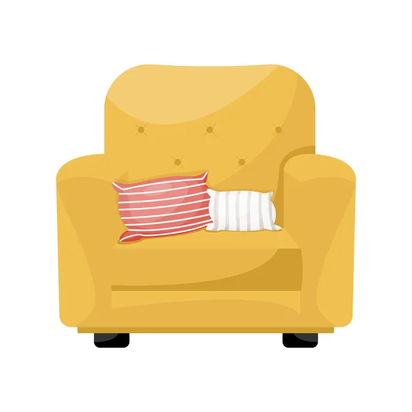 Cartoon Yellow Armchair Pair Decorative Cushions Vector Illustration — Stock Vector