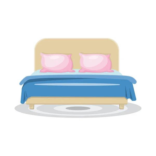 Спальне Ліжко Рожевими Подушками Синьою Ковдрою Сірим Килимком Векторні Ілюстрації — стоковий вектор