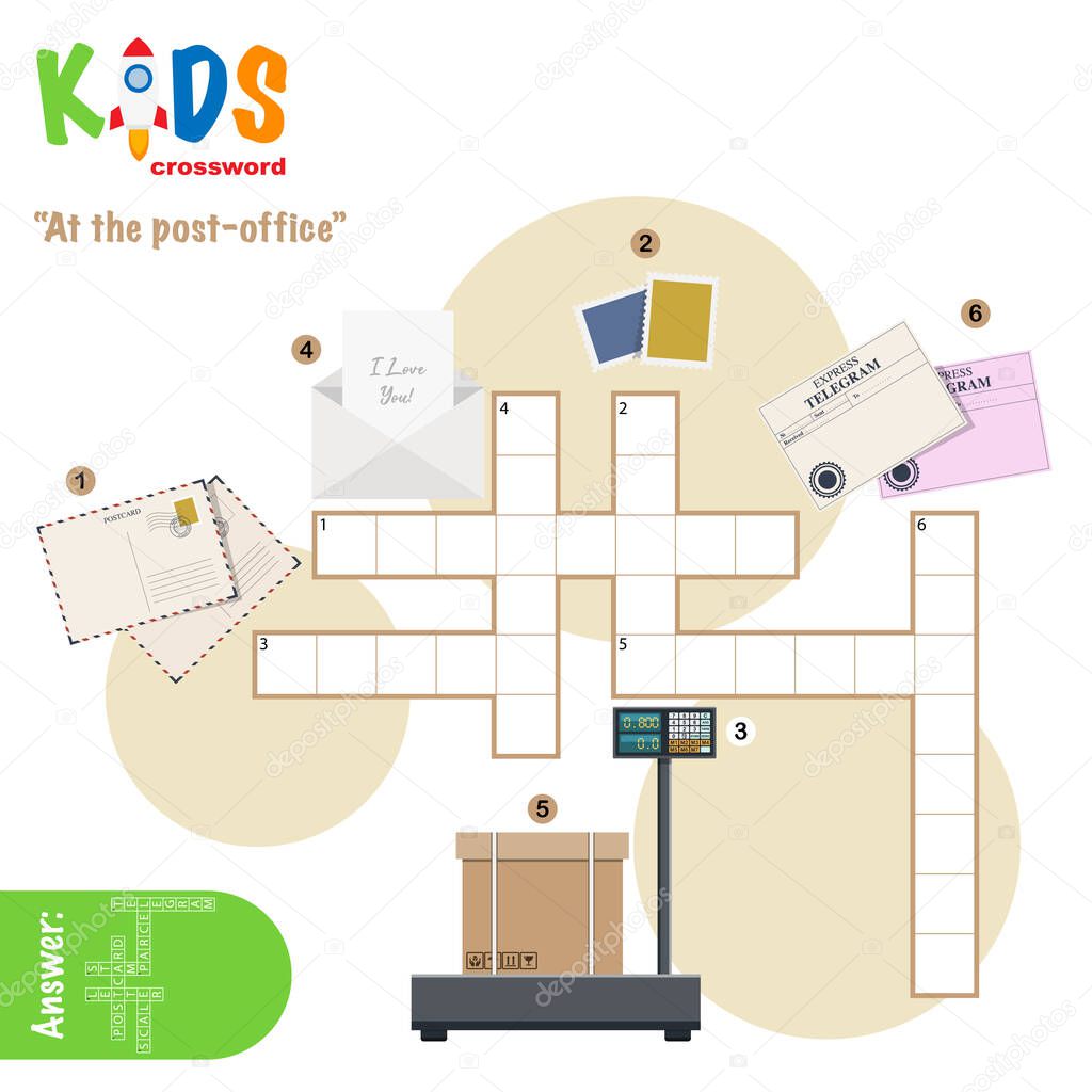 Easy crossword puzzle 'At the post-office', for children in elementary and middle school. Fun way to practice language comprehension and expand vocabulary. Includes answers.