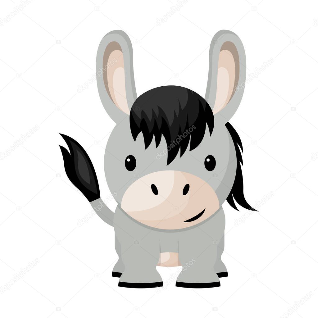 Cartoon cute little baby donkey, vector illustration