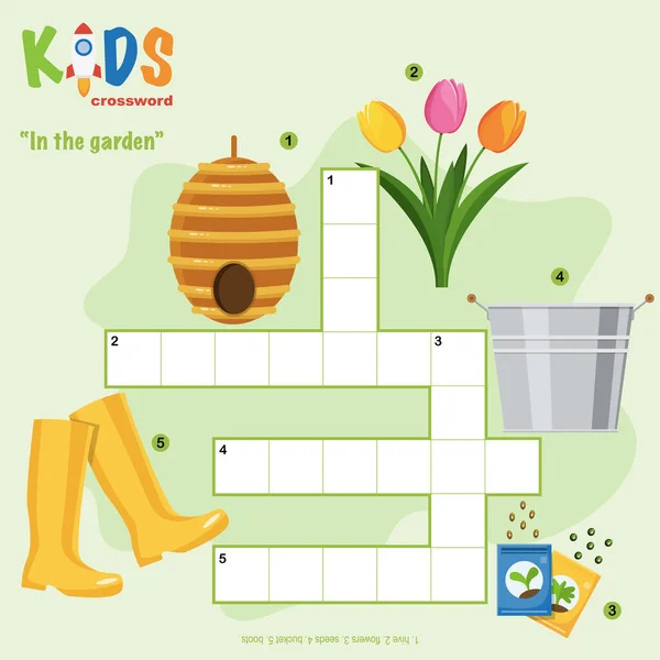 Easy Crossword Puzzle Garden Children Elementary Middle School Fun Way — Stock Vector