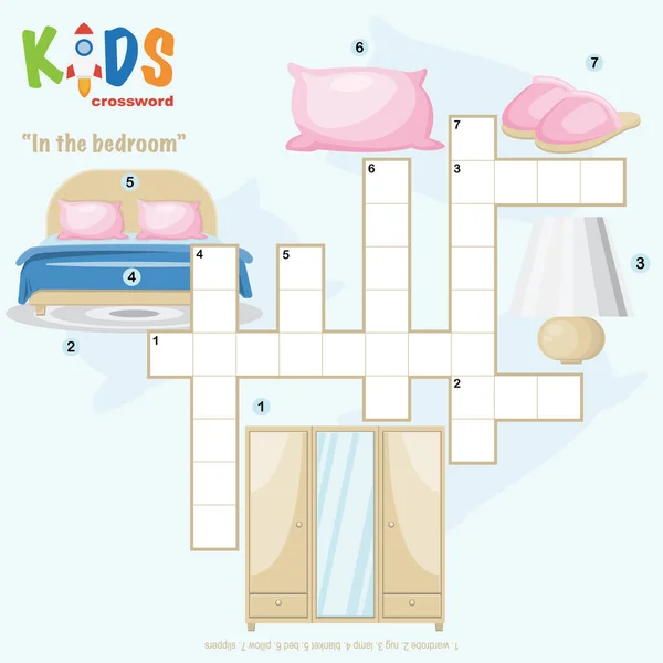 Easy Crossword Puzzle Bedroom Children Elementary Middle School Fun Way — Stock Vector