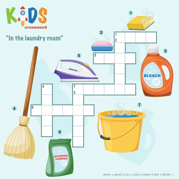 Easy Crossword Puzzle Laundry Room Children Elementary Middle School Fun — Stock Vector