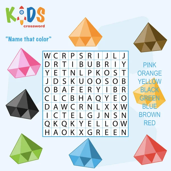 Crucigrama Búsqueda Palabras Fácil Nombre Ese Color Para Niños Escuela — Vector de stock